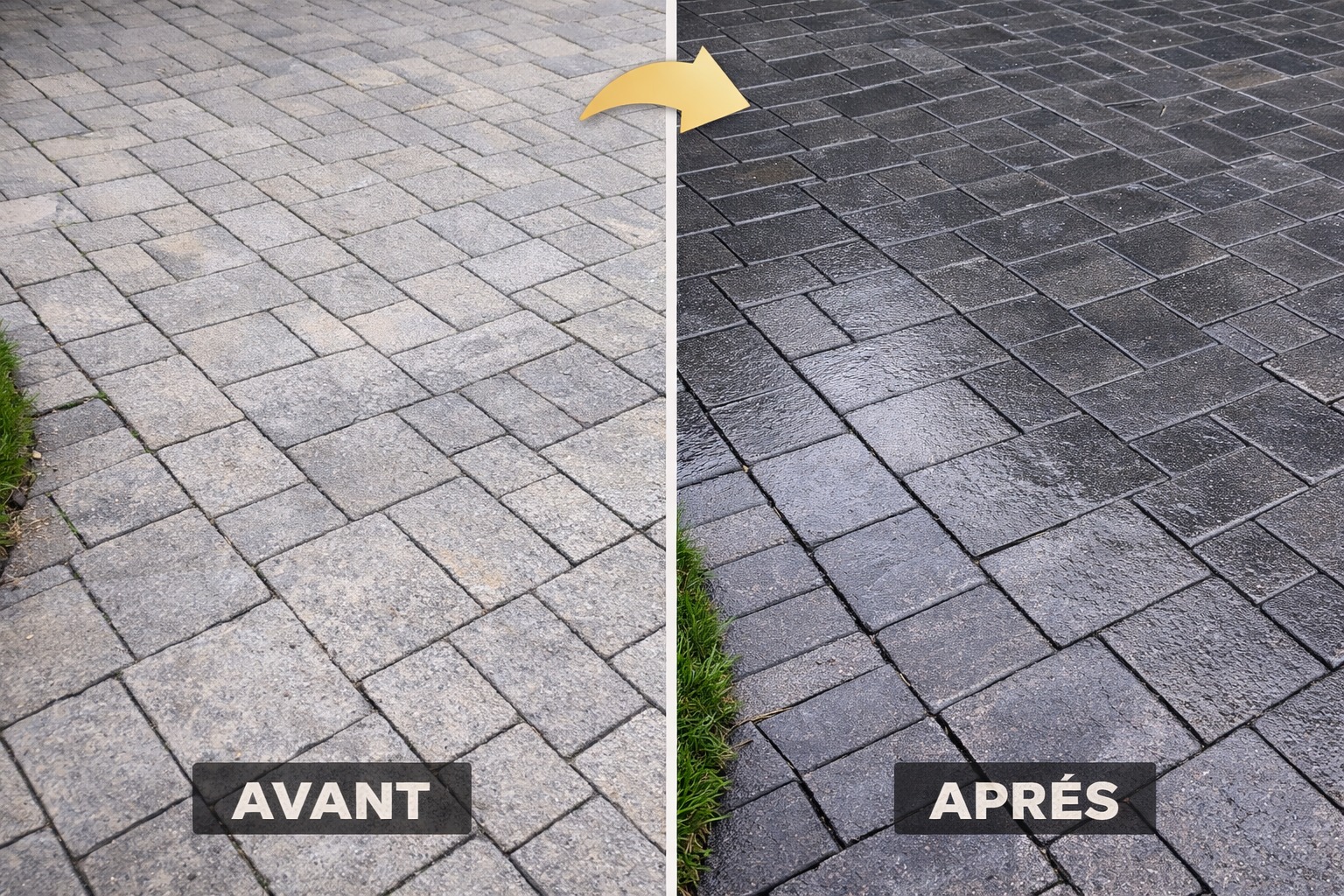 Pavé uni avant et après scellant